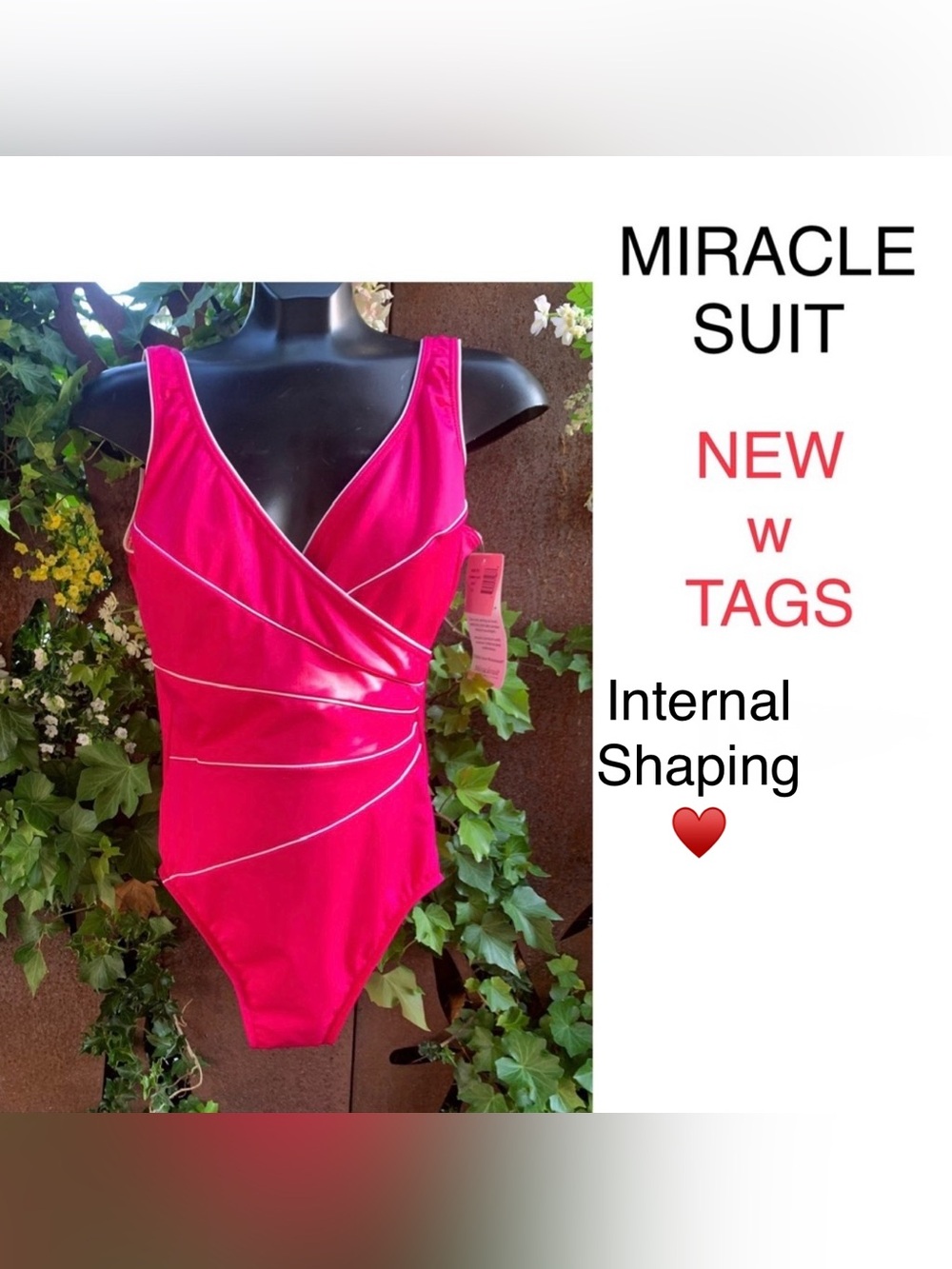 🆕 Miraclesuit RED coral 🪸 Women's LINED & figure flattering one piece size 14